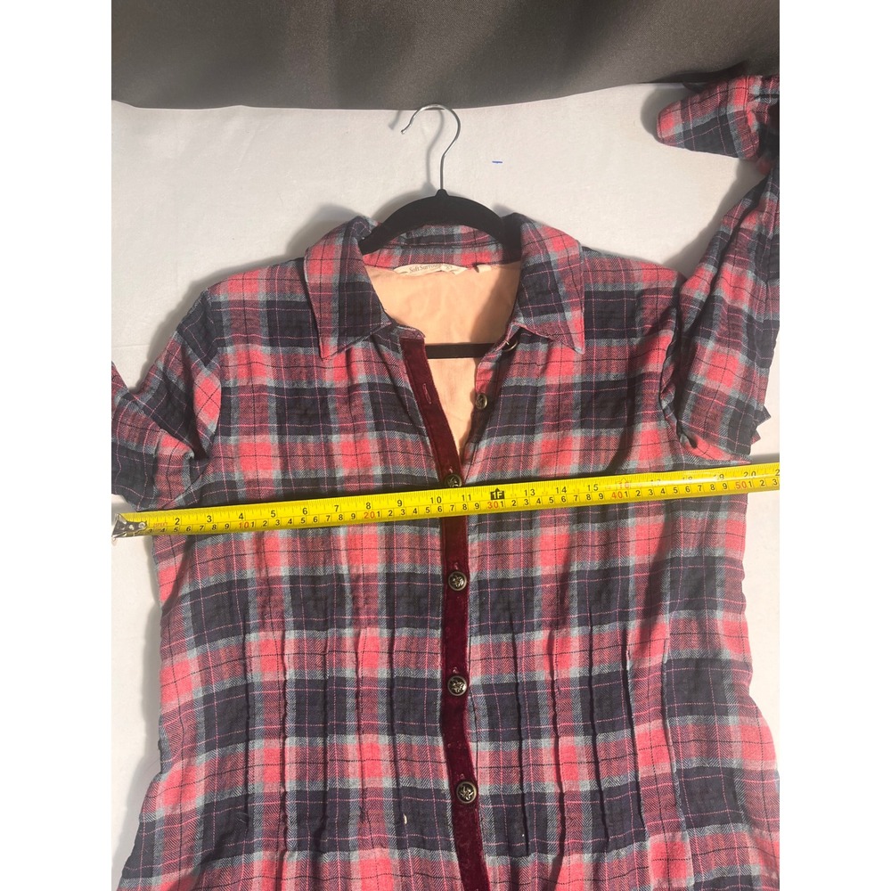 Soft Surroundings Womens Plaid Tunic Top Velvet Back Burnout Red Navy Blue Small - Picture 4 of 8